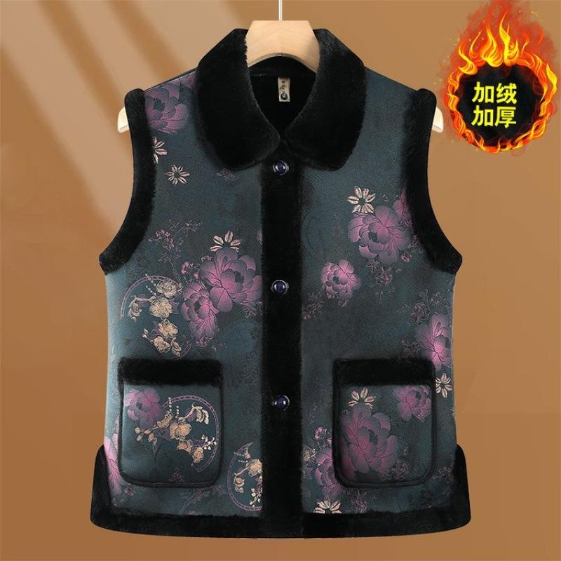 

Пожилые люди среднего возраста осень и зима бархатный теплый жилет интегрированный жилет жилет пожилая женщина утолщенное пальто женщины 6XL [Recommended 160-82.5kg] зелёный