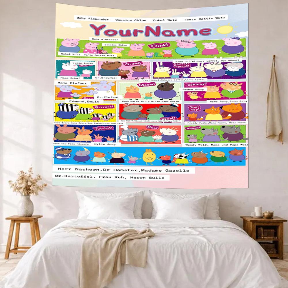 Peppa Pig Custom Your Name Wall Decor Tapestry Art For Pet Memorial Birthdaywedding Party Backdrop Family Gift