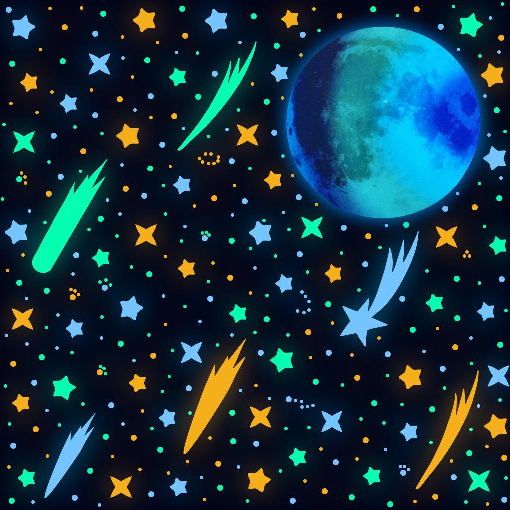 New Arrival Moon and Meteor Star Luminous Wall Stickers Glow in the Dark