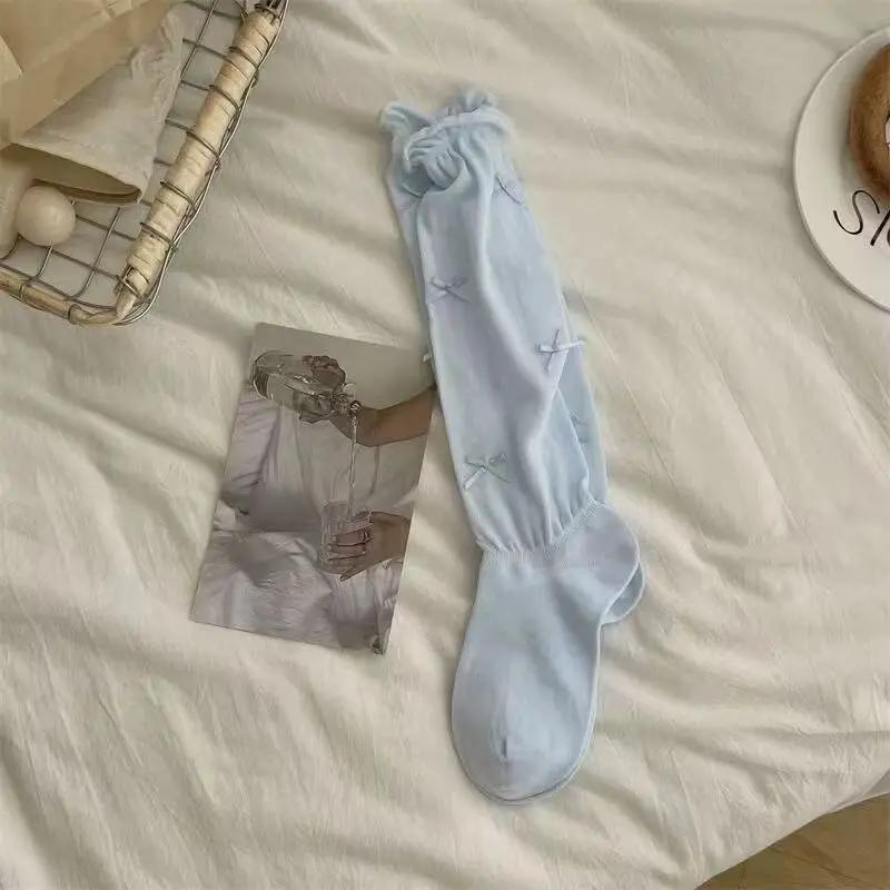 Women's Stockings High Quality Modern New Simple Cute Japanese Style Long Women Socks Mesh Bow Sweet Knee High Socks Thin White