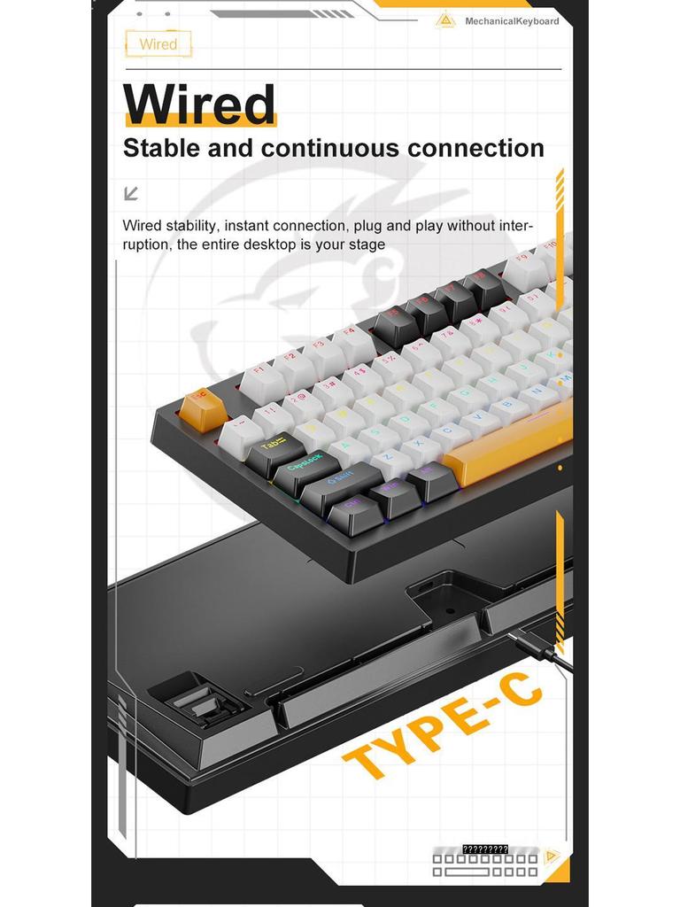 K98 Wired Mechanical Keyboard with Blue/Red/Brown Switches - Detachable Cable for PC, Laptop, Office, Gaming