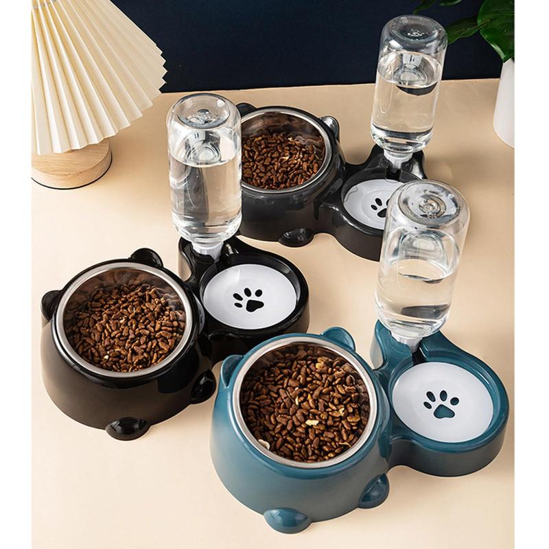 2 In 1 Pet Feeding Bowl Set Automatic Water Dispenser Anti-overflow Detachable for Small Dogs Cats Pet Grooming Shop Use