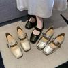 Low Heel Single Shoes Fashion Square Toe Shallow Mouth Pleated Metal Buckle One Strap Soft Sole Non-Slip Block Heel Shoes