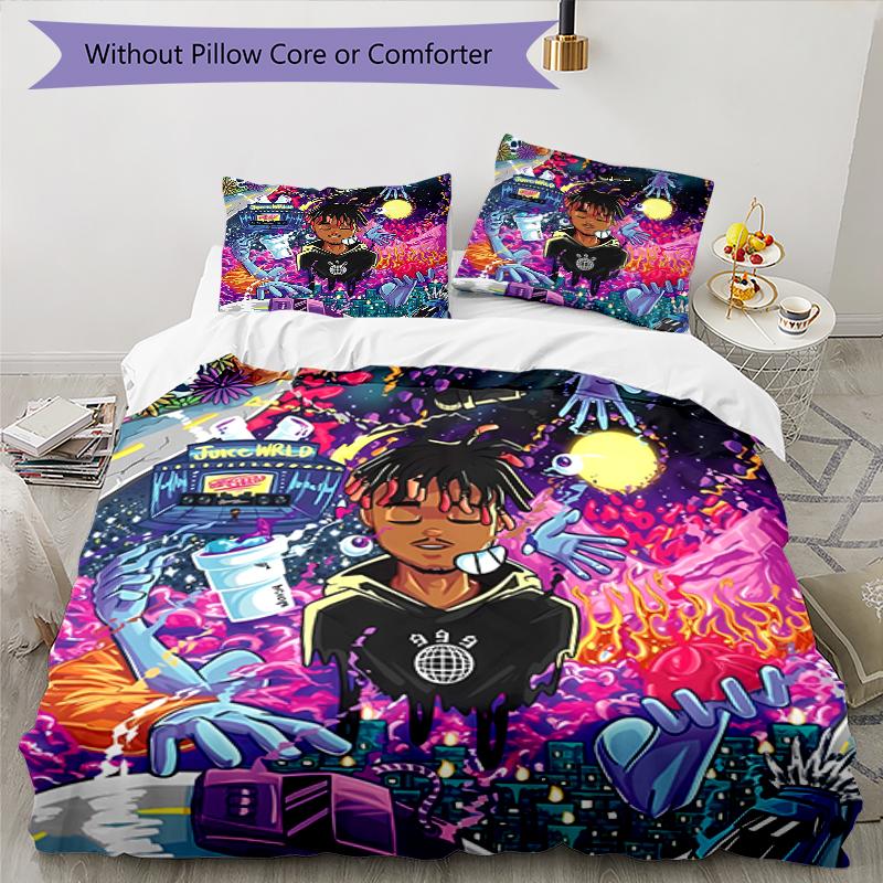 3pcs Juice WRLD1 Pattern Bedding Set Duvet Cover Set Includes Duvet Cover &pillowcases, Perfect All Season Bedroom Decoration & Gift