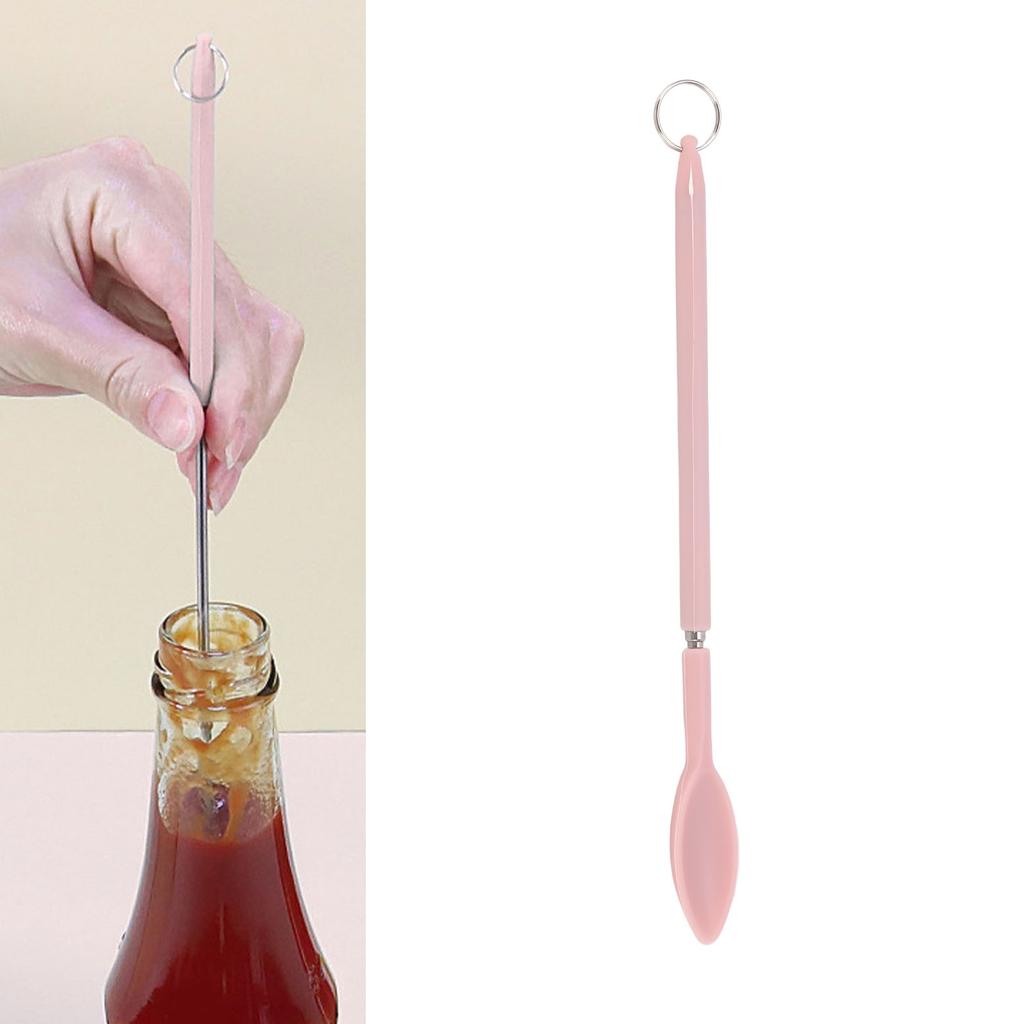 Pink Retractable Silicone Spatula Mini Telescopic Spatula Spoon Reusable Easy to Clean with Hanging Buckle for Cosmetics Lip Gloss