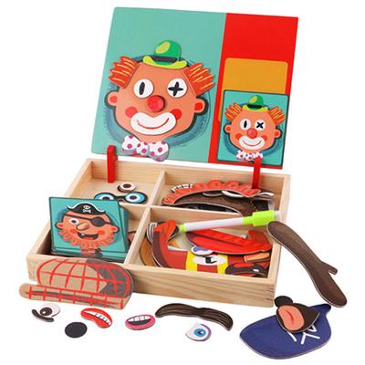 Magnetische Holzpuzzles Lernspielzeug Puzzle Kognitive Paarung Nützliche Intelligenz Magnetpaste Gesichtsmerkmal Holzspielzeug