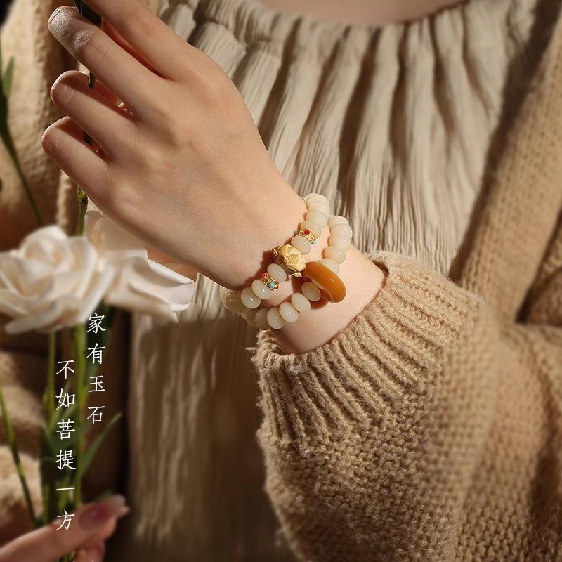 Jade-like white jade bodhi bead bracelet, double-circle abacus beads, bodhi seed Buddhist prayer beads, popular women's bracelet