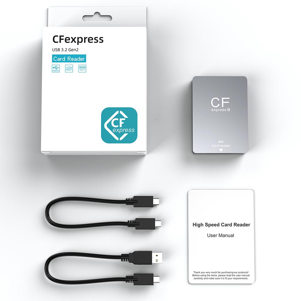 2 in 1 CFexpress Type B&SD Card Reader Portable CF Express Reader USB 3.2 10Gbps Dual-Slot with USB C To USB C/A Cable for SLR