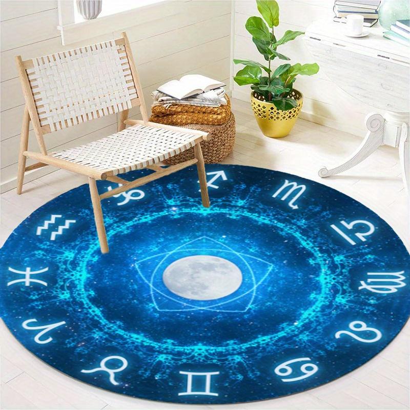 Blue Moon Constellation Round Rug Nonslip Area Rug Office Chair Mat Carpet For Living Room Bedroom Home Decor