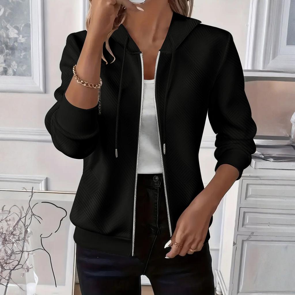 Women's Fashionable Solid Color Hooded Long Sleeved Pocket Loose Zipper Sports Shirt Jacket