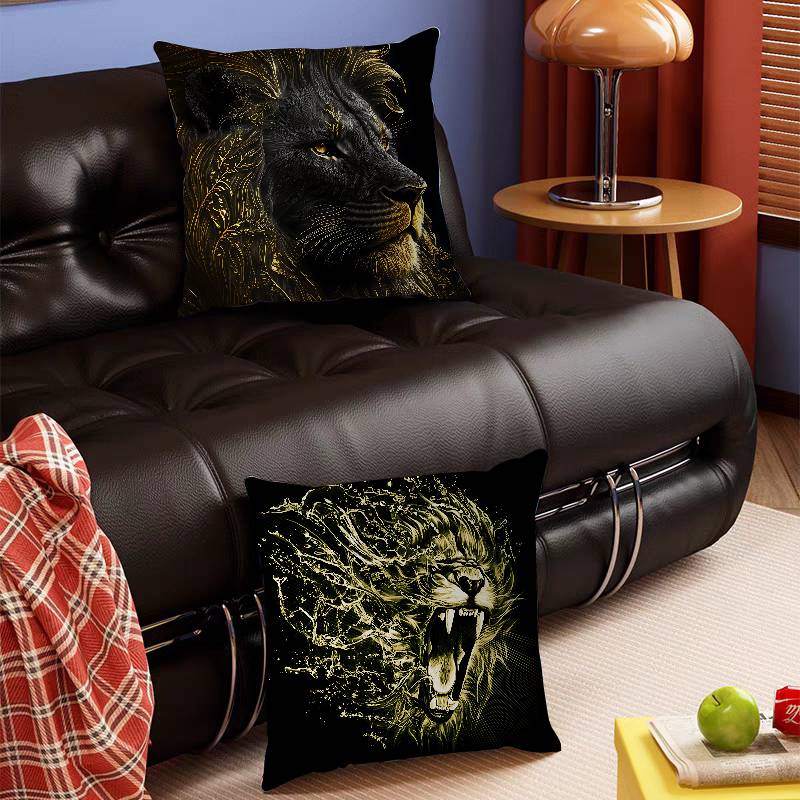 Black Gold Eagle Lion Pillowcase Toon Gift Cushion Cover Bedroom Home Sofa Chair Seat Decor Pillow Case