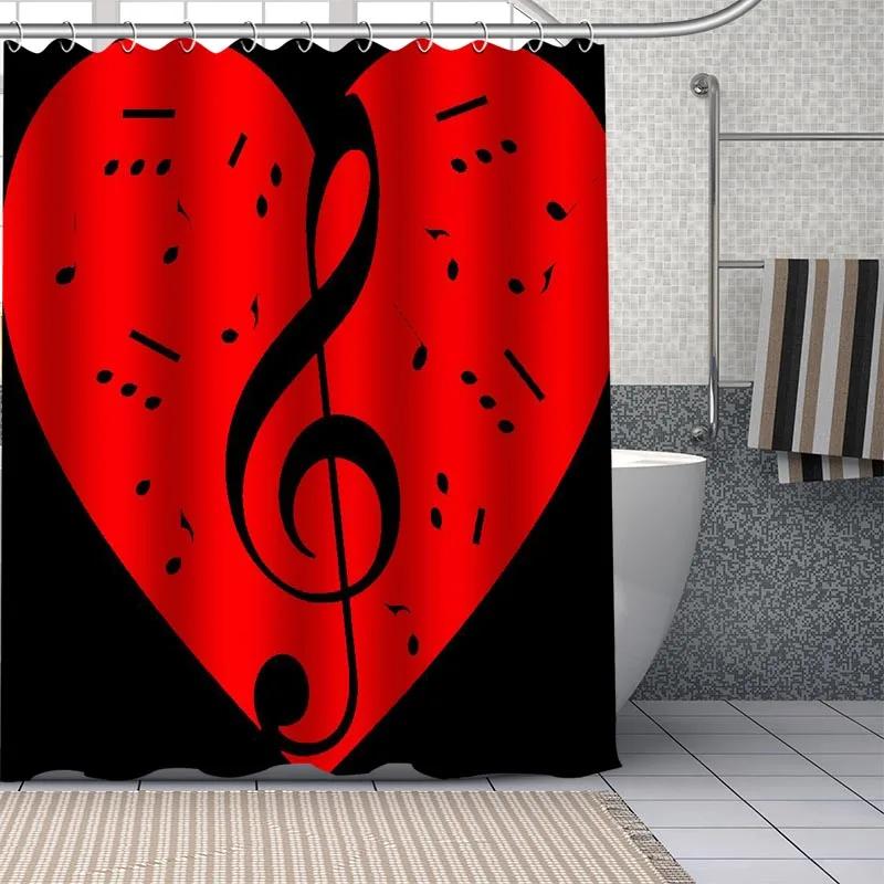 Music Notes Pattern Polyester Bath Curtain Waterproof Shower Curtains Diy Bath Screen Printed Curtain For Bathroom