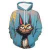 Fashion Men's/Women's Autumn/Winter Hoodie Oil Painting Style Abstract Cartoon Animal Wind Simulation Print Casual Loose Hoodie