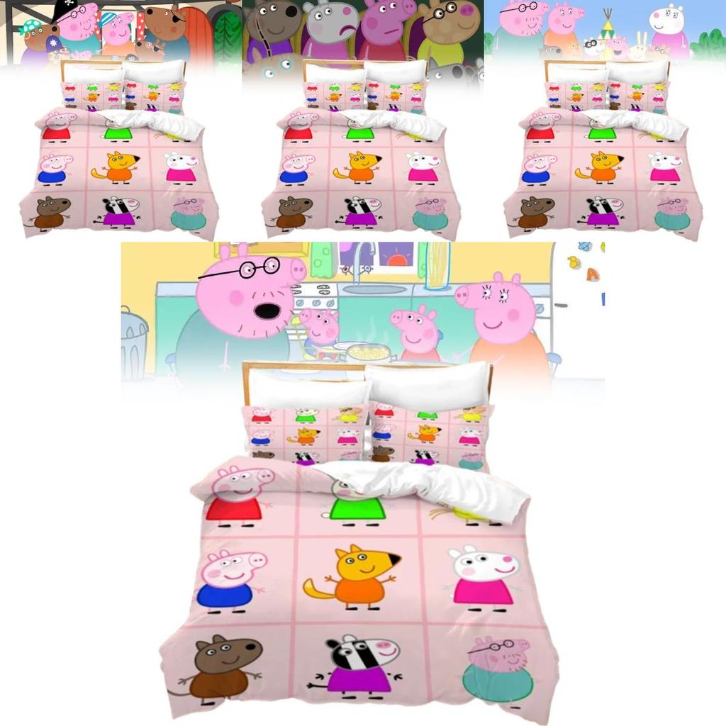 Peppa Pig 3D Digitaldruck Bettbezug Kissenbezug Set für Kinder Schlafzimmerdeko