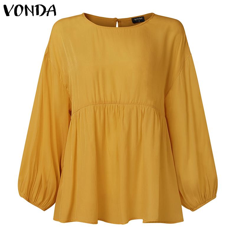 

VONDA Women Round Neck Casual Long Sleeve Elegant Oversized Blouse 5XL