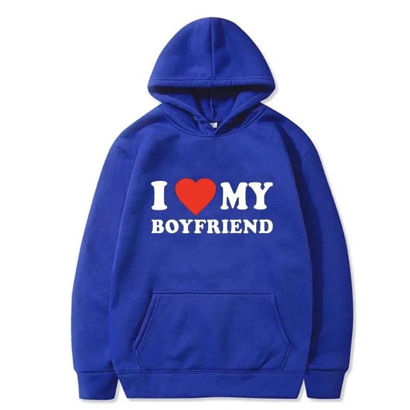 I Love My Boyfriend Girlfriend Printed Hoodie Couple Fashion