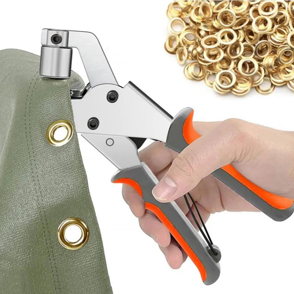 Grommet Tool Kit Handheld Hole Punch Pliers Portable Grommet Hand Press Machine Manual Puncher W/ Silver Grommets of 6/10mm