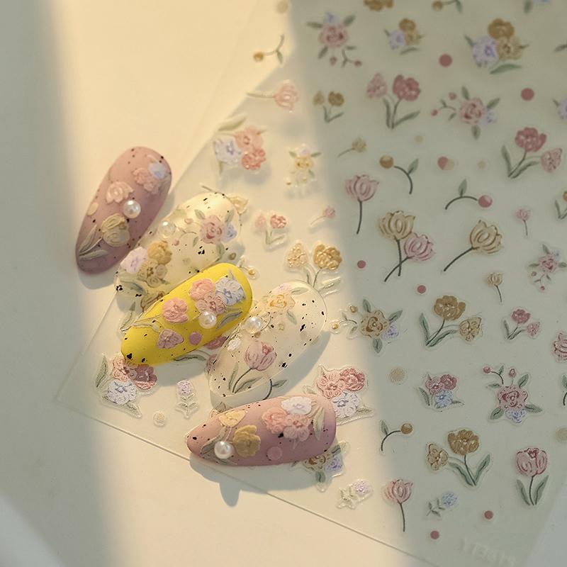 5D Crăciun Romantic Lalele Flori Autocolante Embosate pentru Nail Art Lalele Decal Diy Reliefuri Lalele Manichiură Slidere