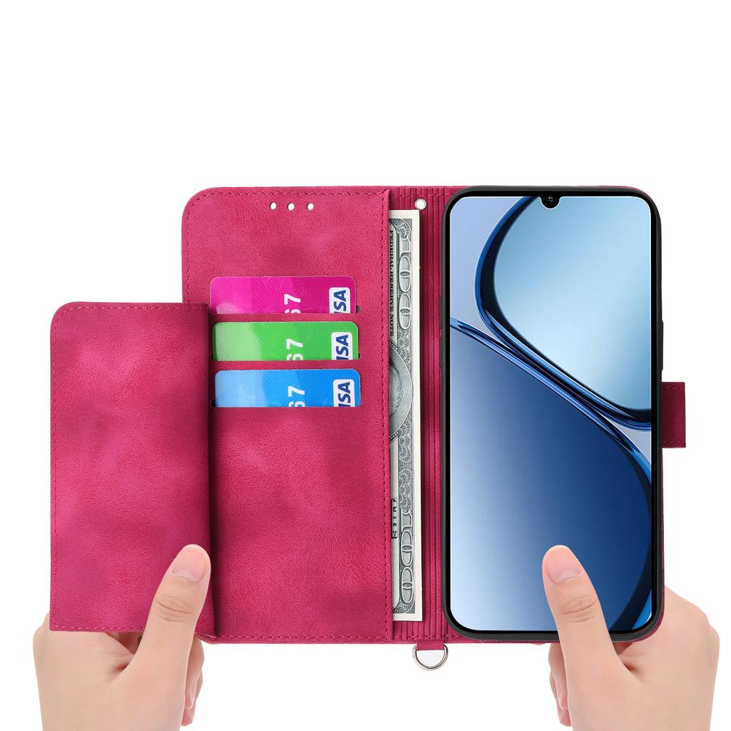 For Oppo Reno14 Pro 5G (Global) Case Flower Pattern PU Leather Wallet Phone Cover with Strap