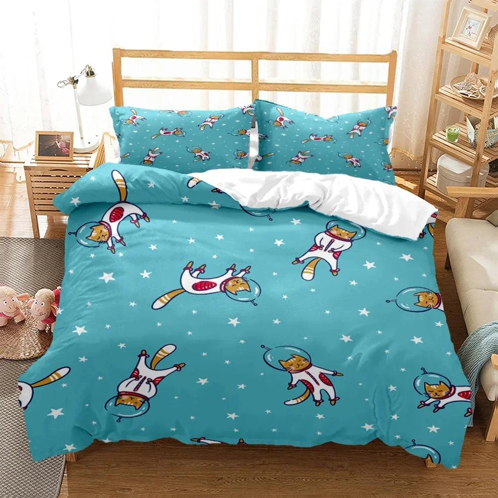 New 3D Print Cartoon Cat Print Comfortable Duvet Quilt Cover Pillowcase Bedding Set Children Bedroom Decoration Home Textile