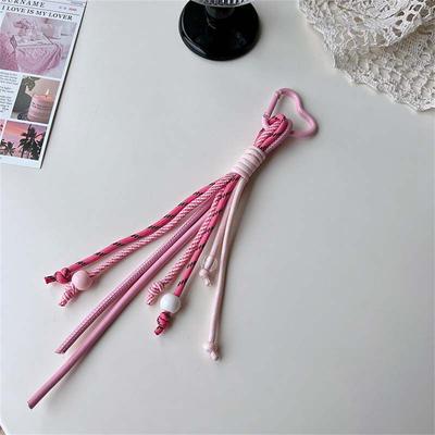 Pink White Lace Keychain Braided Rope Charm Pendant Keyring Fashion Simple All-Matching Bag Decoration Jewelry Accessories