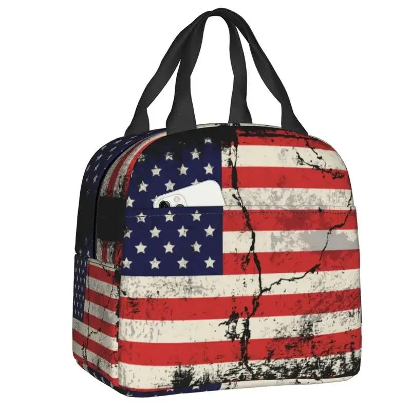 Freedom Patriotic Bald Eagle American Flag Thermal Insulated Lunch Bags USA Flag Portable Lunch Container for School Food Box