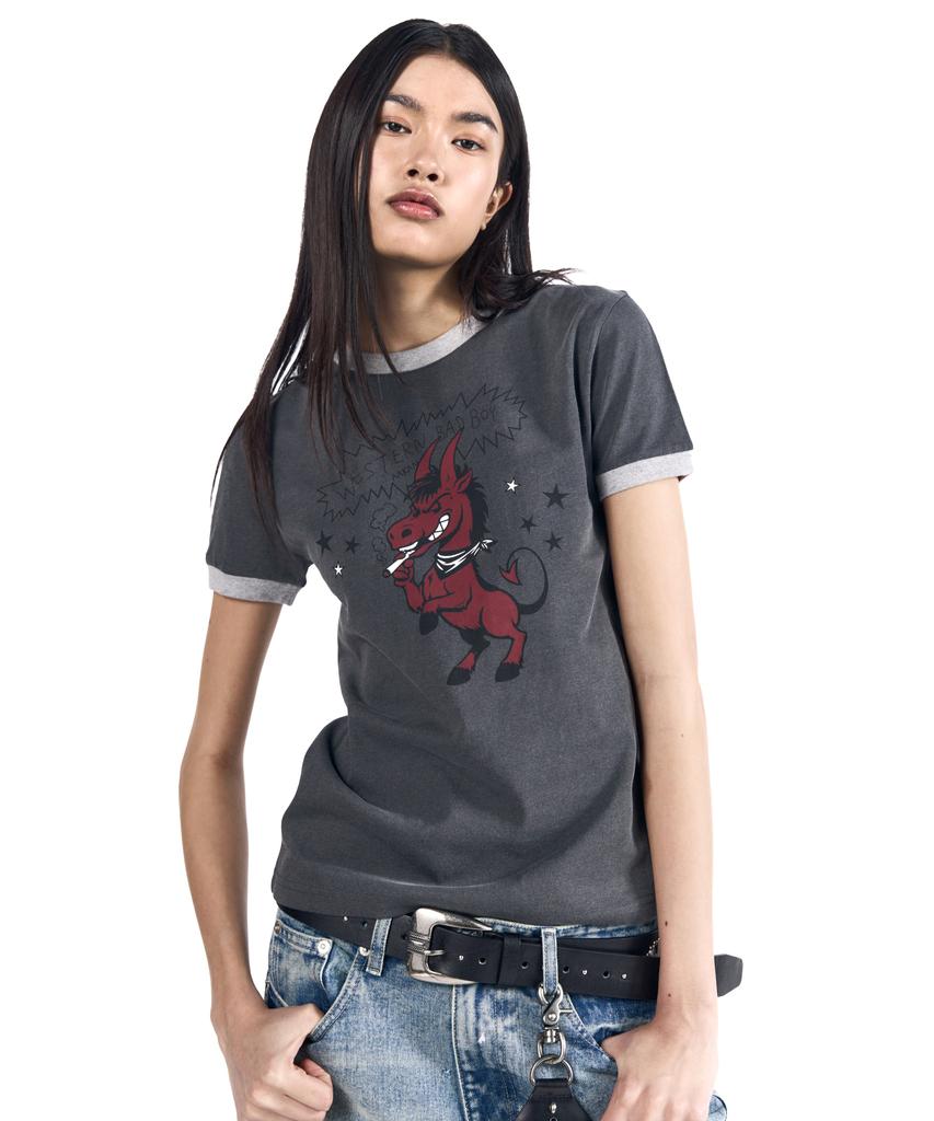AAKAM Bad Horse Ringer Top (Dark Gray)