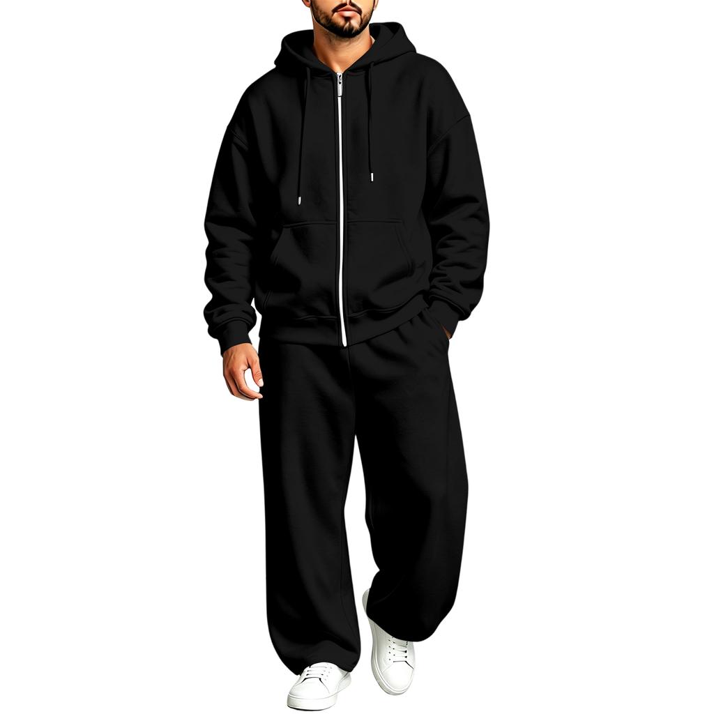 Lined Hooded Zip Up Two Piece Set for Casual Athletic Everyday Wear
