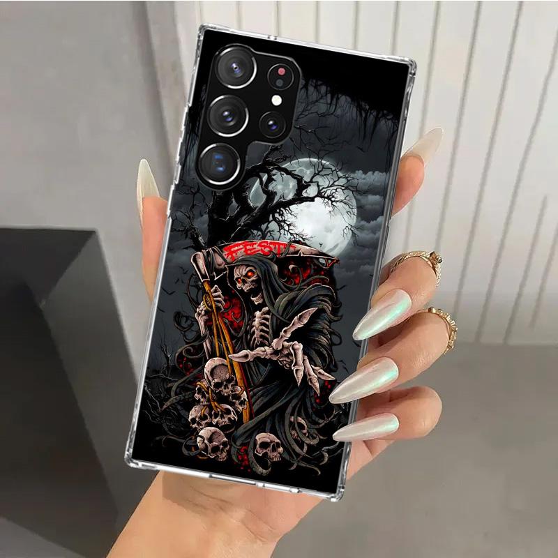 Death Grim Reaper Skull Scythe Phone Case for Samsung Galaxy S26 S24 S23 Ultra S25 Edge S22 S21 Plus S20 FE + Soft Print Shell F