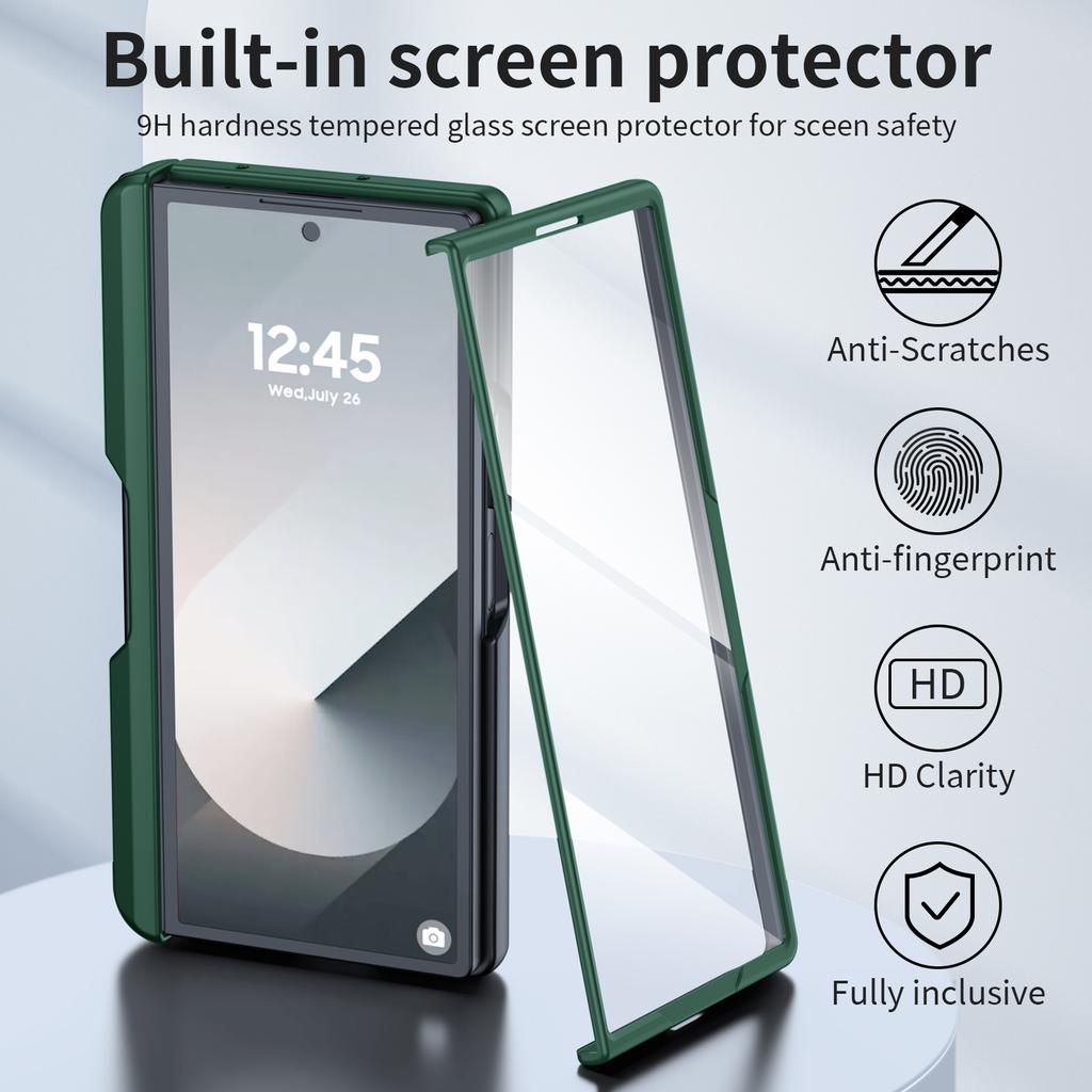 Custodia per Telefono Samsung Galaxy Z Fold 6 con Porta S Pen, Supporto Nascosto, Protezione Schermo, Custodia Protettiva Robusta Antiurto-Verde