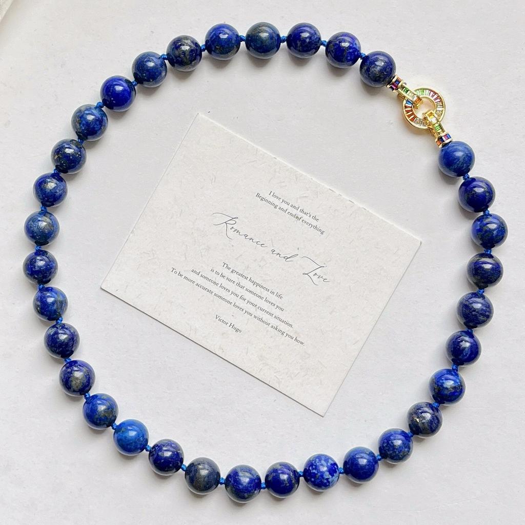 Collana in Lapis Lazuli Naturale di Alta Qualità, Particelle Grandi, Catena per Clavicola, Catena per Maglione, 12mm