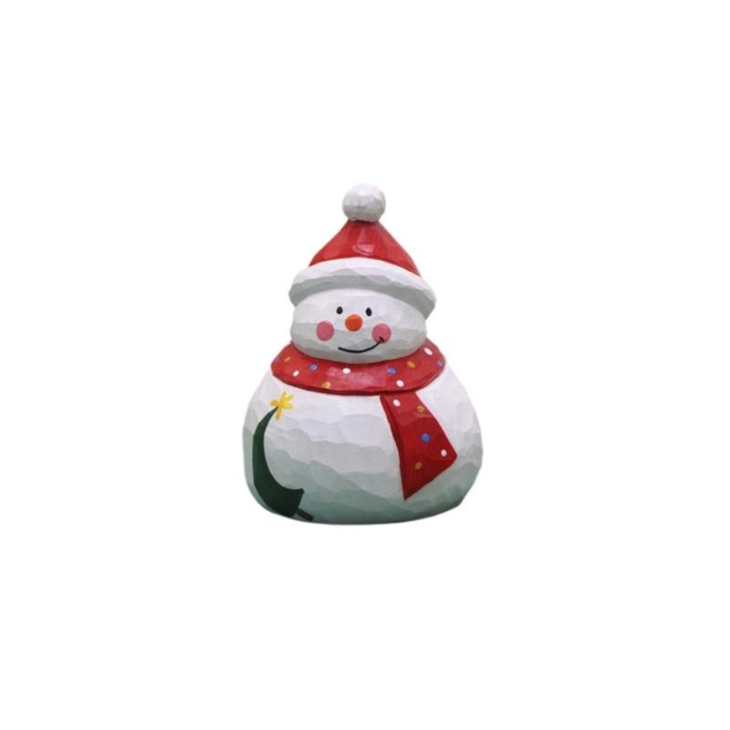 Hand Carved Wooden Santa/Snowman/Tree Figurine Carving Ornament Christmas Miniature Sculpture Table Decorations Gift