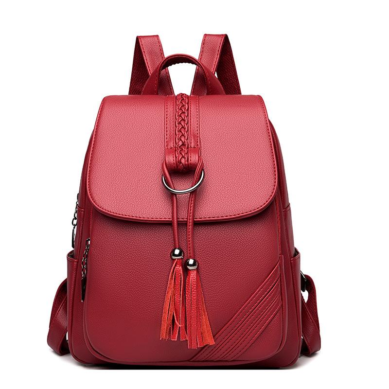 Women's Backpack 2025 New PU Leather Tassel Double Shoulder Bag Large Capacity Student Backpacks Outdoor Travel Bag Mochilas Muj