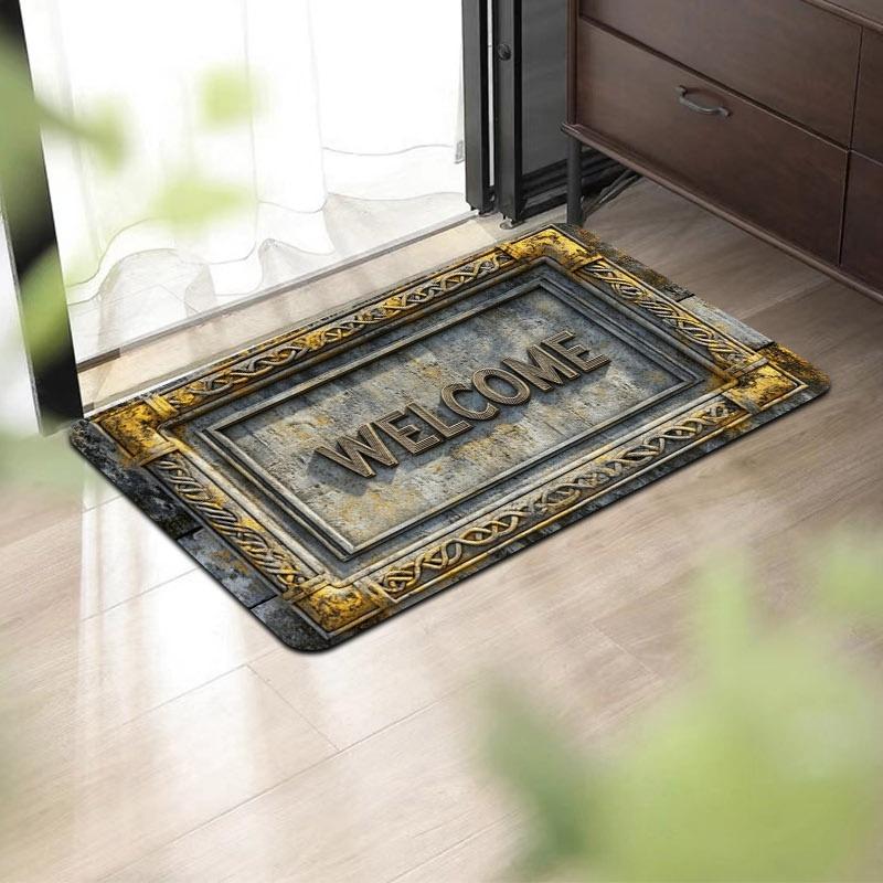 1PC Welcome Pattern Kitchen Rug Non-Slip Door Mat Pop Design Bathroom Rug Bath Mat Carpet for Home Sink Laundry Ecoreeree