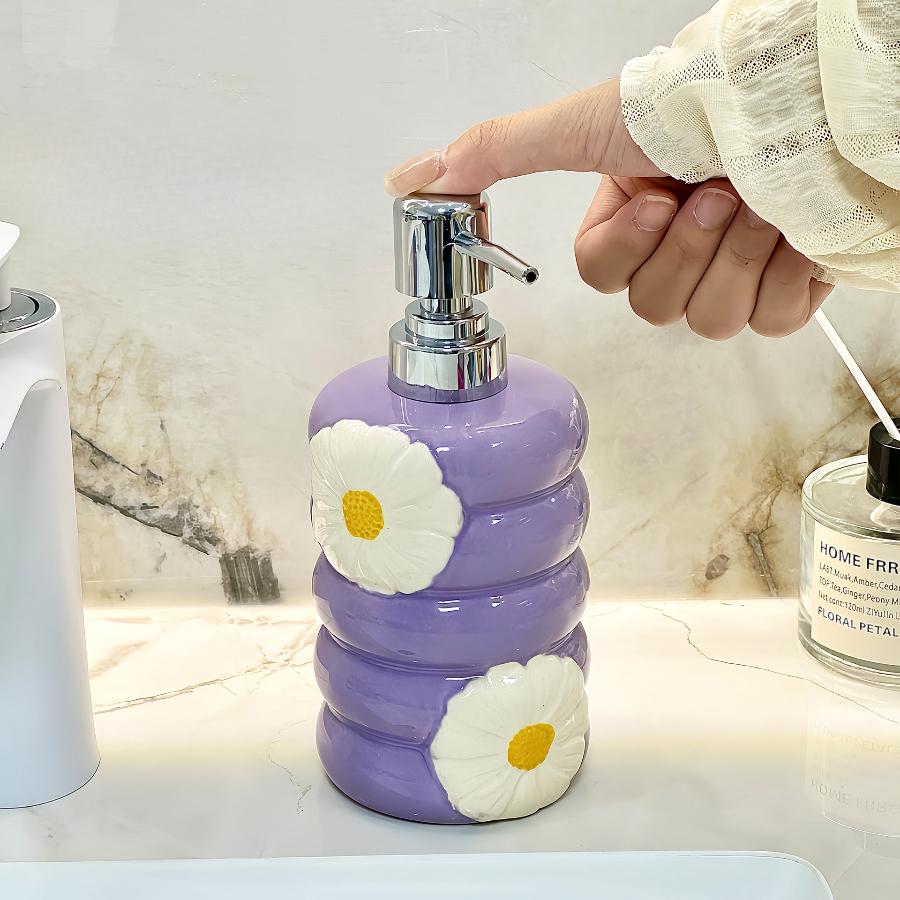 410ml Ceramic Soap Bottle Shampoo Soap Press for Home Use Press Pump Refillable Container Leak Proof Bathroom Refill Dispenser