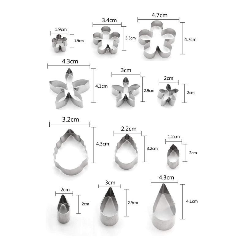 12Pcs Stainless Steel Flower & Leaf Cookie Cutter Set Cake Biscuit Chocolate Baking Mold Cake Decoration Tools Donut Cutter Kit