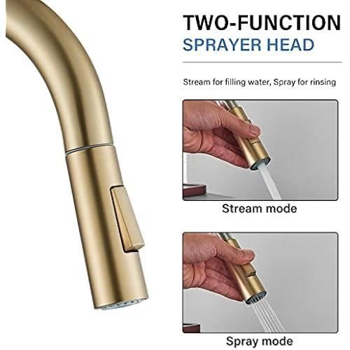 Robinet de cuisine - saeuwtowy - amovible 2 fonctions - rotatif 360° - inox - doré