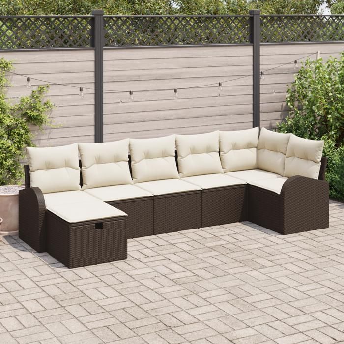 VidaXL Ensemble de Canapé de Jardin 7 Pièces avec Coussins Marron en Rattan Synthétique 3359097
