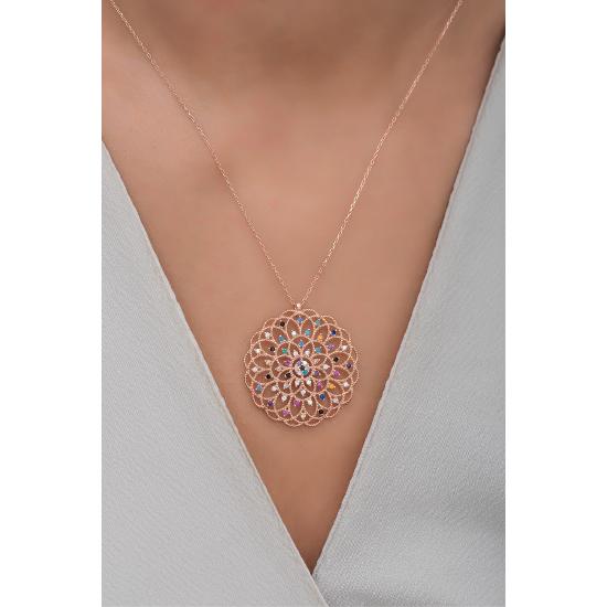 925 Sterling Silber farbiger Stein Blume des Lebens Halskette