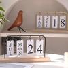 Metal Flip Calendar with Wooden Base Daily Perpetual Desk Calendar Turn Page Month Date Display Standing Desktop Planner for Office Home