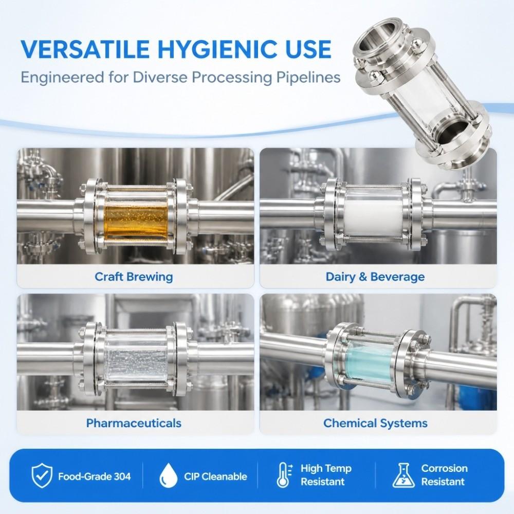 Stainless Steel 304 Sanitary Sight Glass Sanitary Grade Sanitary Flow Glass Flow Monitoring