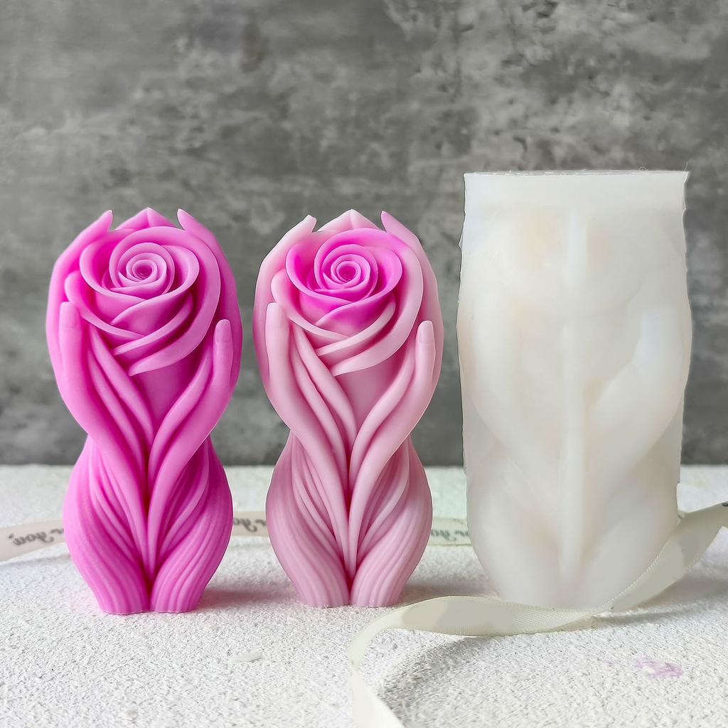 3D Flower Hand Silicone Candle Molds Silicone Soap Molds for Candle Soap Chocolate Molds for Candy Cake Fondant Baking