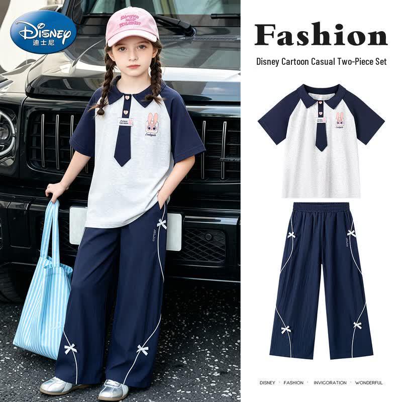 Disney Girls Preppy Polo & Wide-Leg Pants Set 130 тёмно-синий