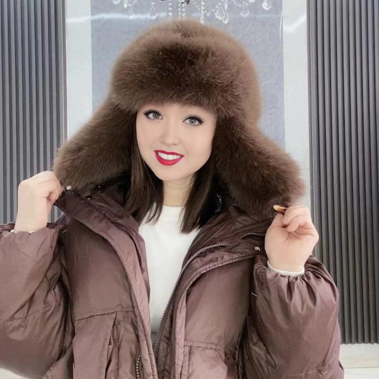 Women Winter Hat Gloves Thickened Fuzzy Faux Fur Ear Protection Windoroof Heat Retention Outdoor Skiing Skating Snowboarding Lei Feng Hat