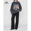 Autumn and Winter Tiger Head White Ink Do Old Sweater Women Casual Coat Sweater Women's High Quality Sweater