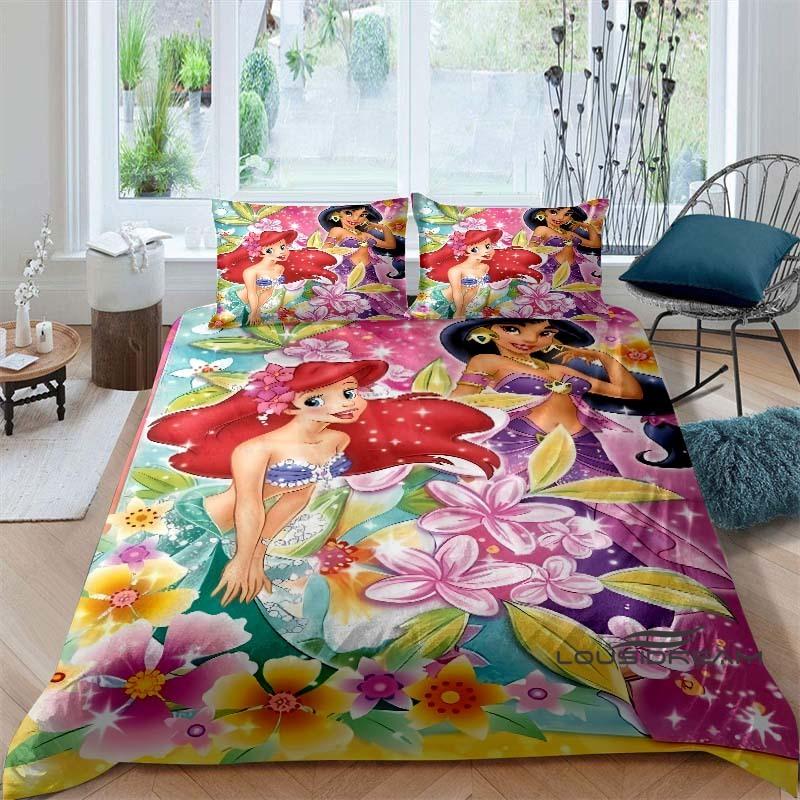 Cartoon The Little Mermaid Duvet and Pillowcase Bedding Set, for Boys and Girls' Bedroom Decor, Children's Gifts.