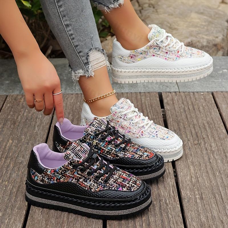 Fashion 2025 Spring Women's Casual Thick Sole Shoes Rhinestone Design Comfortable Versatile Sports Shoes Low Top Fashion Chunky sneakers
