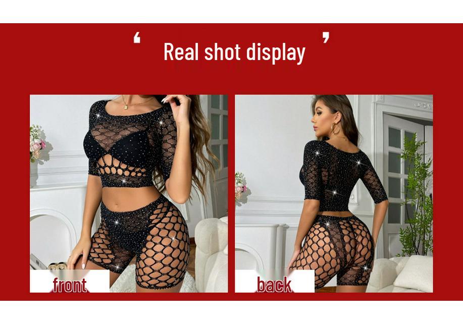 European & American Sexy Detachable Fishnet Split Lingerie – Transparent Jacquard Two-Piece Set