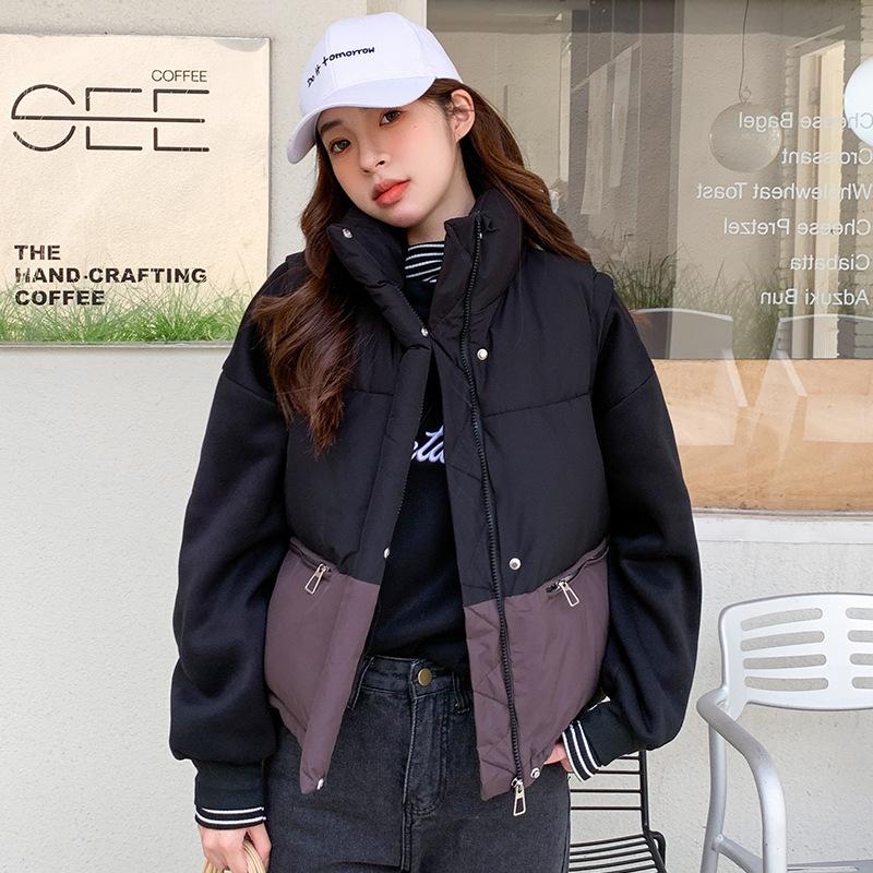 Splicing contrasting color down cotton vest women's new short stand-up collar vest warm versatile jacket