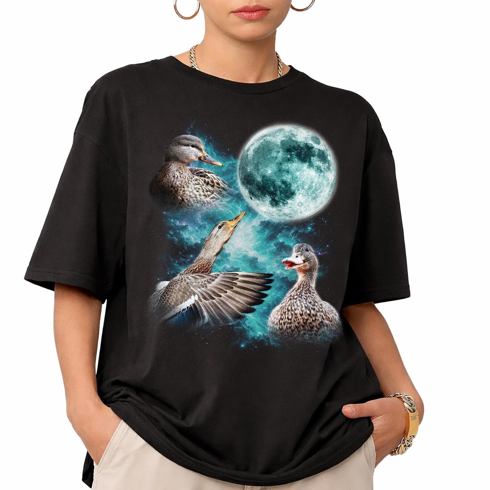 Three Mallard Ducks Moon Graphic Tee, Retro Wildlife Birdwatcher Shirt S